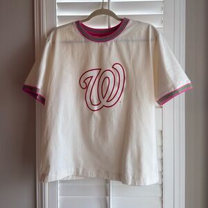 Washington Nationals Terez Pink and Green Striped Collar Shirt